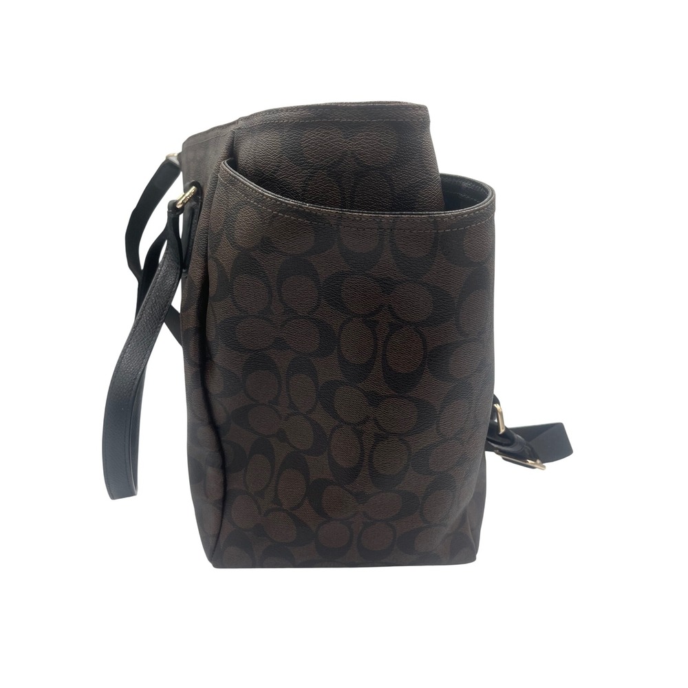 Coach Signature Canvas Diaper Bag Brown Black Monogram Tote F35414